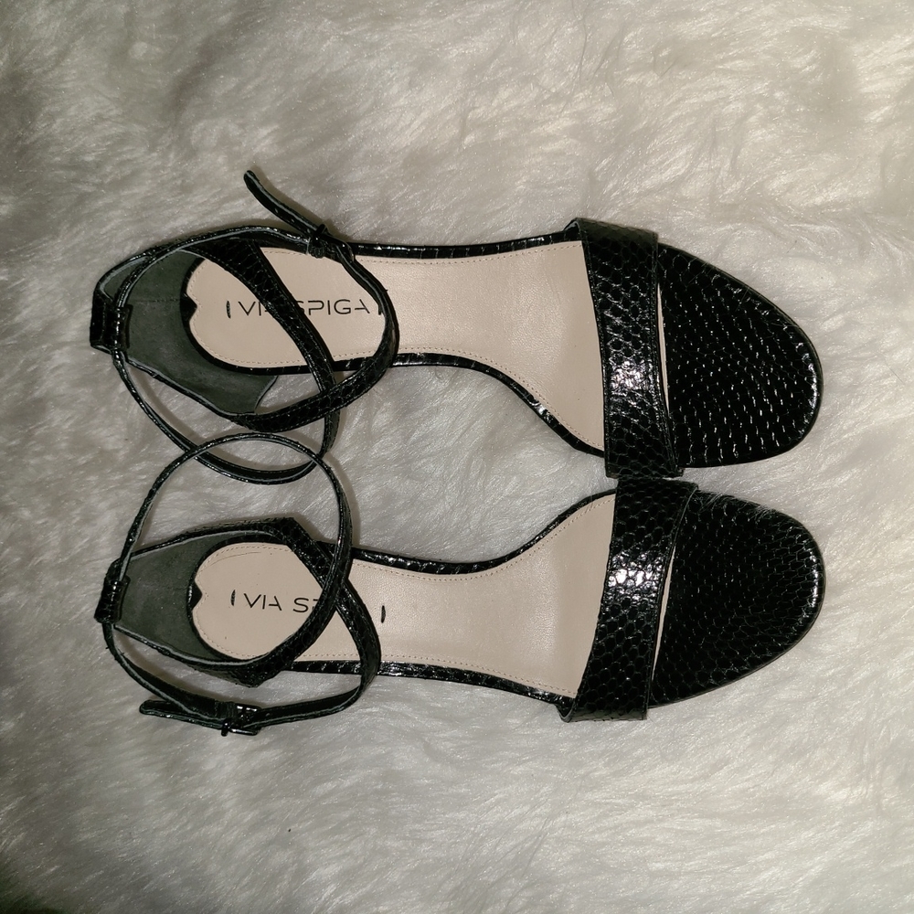 Via spiga S. 9.5 Black Leather Snakeskin Textured Design - Picture 3 of 7